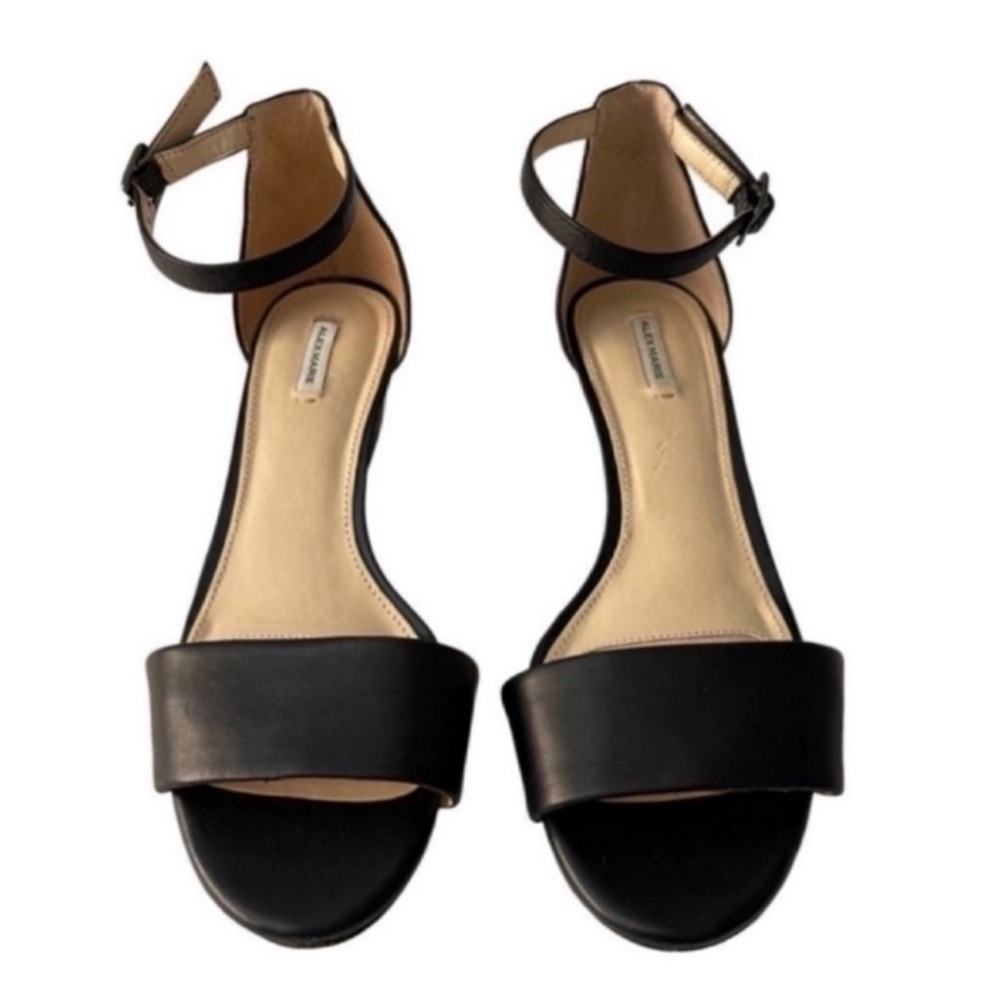 Alex Marie Wedge Ankle Strap Sandals Leather Black Size 9.5W - Picture 2 of 13